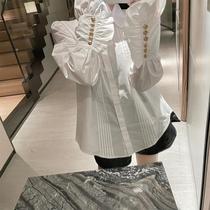 Spring pregnant woman white shirt long sleeve metal button French shirt gentle coat female 2021 new fashion lapel