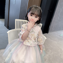 Girls Hanfu Spring and Autumn Thin Children Chinese Style 2021 Spring Children Ancient Clothes Super Fairy Dress Summer Short Sleeve