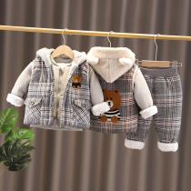 Baby autumn and winter set 2021 new baby and children out of clothing 1 male children thick plus velvet winter three sets 2