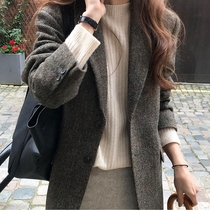 Herringbone wool blazer women 2021 Spring and Autumn New Korean loose slim casual small suit top women
