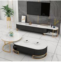 Iron oval coffee table TV cabinet combination marble living room modern simple rock board small apartment light luxury Nordic