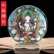 Fate Hand-painted Tantric four-armed Guanyin Buddha Thangka Buddha brand four-armed Guanshiyin Bodhisattva Buddha crystal table