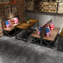 Industrial style retro wrought iron card seat sofa table and chair combination restaurant hot pot barbecue shop clear bar music bar table and chair