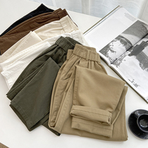 Autumn Korean version of foreign style simple atmosphere elastic high waist elastic casual pants womens tapered tooling Harlem pants pants tide