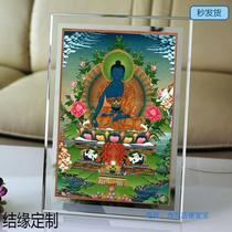 Portrait of the Medicine Buddha Photo paper Plastic Buddha painting Tantric Thangka Medicine Buddha picture frame set table