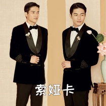 Gongbi painting photo photography Mens suit suit photo studio photo Chinese style Chinese style host performance suit dress