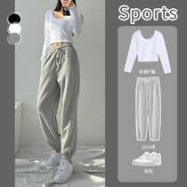 Gray sweatpants women loose beam feet summer thin section 2021 new straight pants thin casual sweatpants ins tide