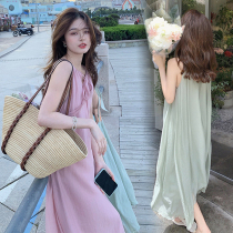 Maternity suspender dress sleeveless summer temperament loose thin solid color skirt High-end summer dress age-reducing dress