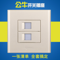 Bull telephone computer socket wall concealed 86 type household champagne gold weak power network cable telephone line panel socket