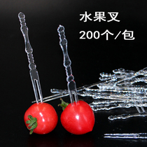 Disposable fruit Fork Transparent bamboo joint plastic fork crystal fruit sticker cake fork 200 PCs