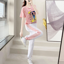 Pure Cotton Casual Sports Suit Women Trends 2022 Spring Summer Style Relaxation Ocean Gas Minus Age Ghost Step Dancing Short Sleeves Two Sets