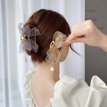 Net celebrity 2021 new mesh bow hairpin female summer dish hair clip back of the head shark clip hair headdress
