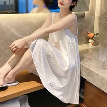 Fan-style harness ~ Sexy pleat dress Ice Sleeping Girl 2022 Summer new sleeping dress Ins wind dress