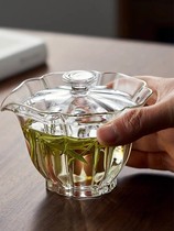 100 PETAL GLASS COVER BOWL TEA CUP HEAT RESISTANT TRANSPARENT LID BOWL SINGLE TEA BOWL KONGFU TEA WITH HOUSEHOLD FLUSH TEA BOWL