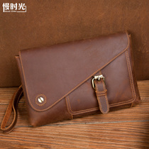  Slow time retro handmade Crazy horse leather handbag mens leather long wallet zipper wallet Cowhide handbag