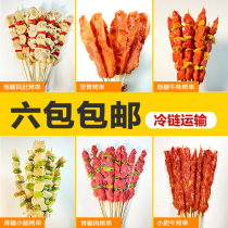Barbecue fried skewers of ingredients Net red deadly skewers of meat Fresh frozen food skewers of semi-finished products Commercial