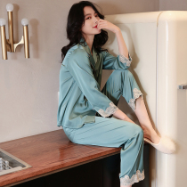 Texture pick ~ Simple design pajamas female summer ice silk thin sexy can wear spring and autumn long sleeve suit