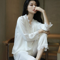 Pure desire ins Wind ~ classic self-retention advanced lace stitching series pajamas female spring and autumn ice silk long sleeve suit