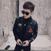 Parker suit PU leather mens Korean version of the trend of autumn new casual motorcycle jacket slim social guy stickers jacket