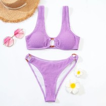 2021 new hot spring sexy bikini solid color split swimsuit female European and American hot girl heart machine swimsuit Bikini