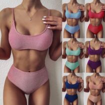 Europe and America ins hot springs solid color swimsuit sexy high waist bikini split swimsuit suit beach vacation Bikini