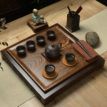 Whole chicken wing wood tea tray Household purple sand tea set Ebony solid wood tea sea drainage small tea table Simple square