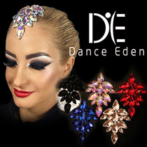 DanceEden Ai Ai headdress retro Latin dance modern dance white AB color diamond red treasure blue and black performance vintage
