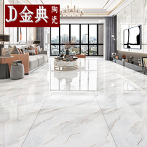 Gold silk glaze simple white K gold whole body marble tiles 800x800 Living room floor tiles Non-slip gold-plated floor tiles