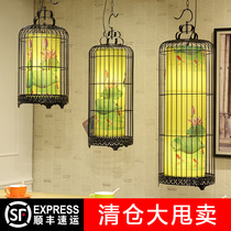Iron bird cage lamp chandelier creative Chinese balcony hanging lantern neoclassical aisle lighting restaurant Engineering lamps
