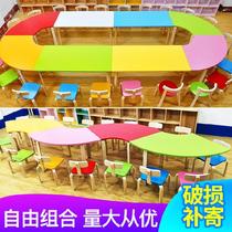 Solid wood chair semicircle small table training kindergarten table and chair painting table eating table writing children's library beauty