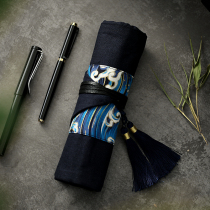 Kanagawa Days Department Retro roller shutter pen bag Canvas Large Capacity Fountain Pen pen Pen Bag brief pencil case stationery bag