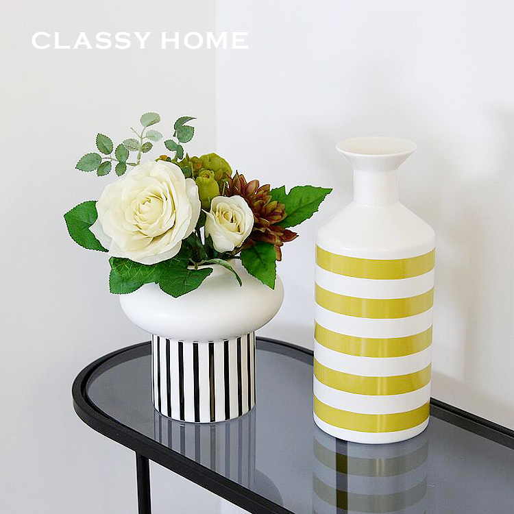 Creative striped geometric vase Modern light luxury Nordic simple American model room flower flower ornaments