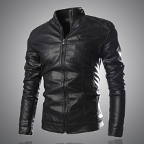 European station 2021 New Winter stand collar leather mens motorcycle leather jacket casual youth slim zipper jacket