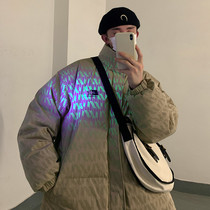 Reflective cotton-padded jacket men's winter thicken tide brand ins Hong Kong wind loose high street cotton-padded jacket plus fat plus size cotton-padded jacket