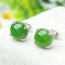 Fu Impression Hetian Jasper Stud Earrings 925 Silver Inlaid Earrings Natural Jade Womens Earrings with Certificate