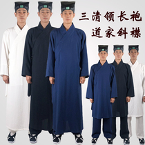 Sanqing collar linen robe Wudang Taiji clothing Taoist clothing long gown long shirt Sanbao collar clothing