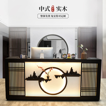 New Chinese cashier Retro solid wood bar table Teahouse Reflexology health and beauty restaurant Hotel reception desk