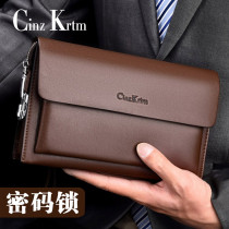 Long Money Wallet Code Lock Men Genuine Leather Money Nip Bull Leather Handbag CinzKrtm Business Casual Flip Hand Grab Bag