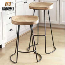  Nordic solid wood wrought iron bar stool high stool bar stool high stool modern simple home cafe industrial style