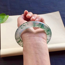 Natural ice species floating flower jade bracelet Myanmar a goods ice transparent jade bracelet round bar floating green jade bracelet for women