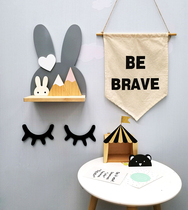 Nordic style wall decoration shelf Rabbit childrens room bedroom creative wall-mounted storage partition punch-free wood