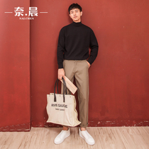 Semi-high neck sweater men Korean version 2021 Black trend personality autumn and winter thick inner collar knitted base shirt men