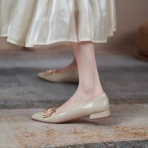 TOUCH MISS French light luxury leather bow single shoes womens fashion all-match flat shoes thin new