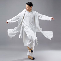 Chinese style jacket Cotton and linen kaftan Hanfu mens ancient style mens Chinese robe Retro mens loose Zen suit coat