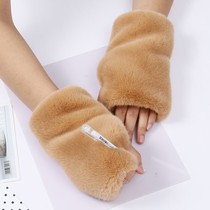 Fall winter plush gloves women warm playing mobile phone antifreeze hand typing writing leakage finger warm hand Korean version of Joker wrist protection