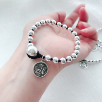 Silver beads hand-woven hand rope S925 sterling silver couple simple personality student Lin Yanjun same little Angel bracelet