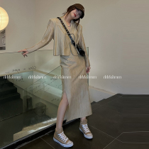 Workplace light familiar small fragrance French orange terrier two-piece suit long sleeves cover hip dress temperament celebrity new style woman