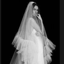 Bride veil long tailing 3 m wide wedding dress cover double-layer plain yarn ruffle big veil veil