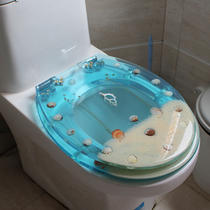  Resin toilet cover universal toilet cover slow down thickening UVO universal light blue real shell dried flower coral powder