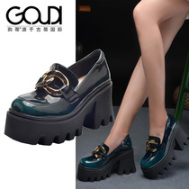 British style thick bottom increased single shoes female green super high heel small man waterproof platform pine cake shoes small leather shoes L211